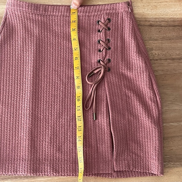 Anthropologie Textured Mauve Lace-Up Mini Skirt - Picture 6 of 8